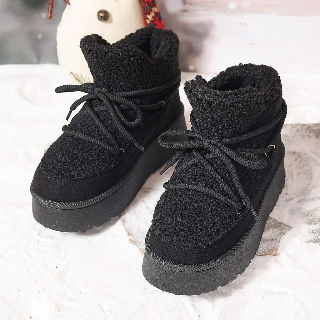 Women's Winter Warm Faux Suede Fleece Snow Boots Non-Slip Chunky Platform Faux Fur Lined Ankle Booties Shoes for Women Fuzzy Walking Short Boots