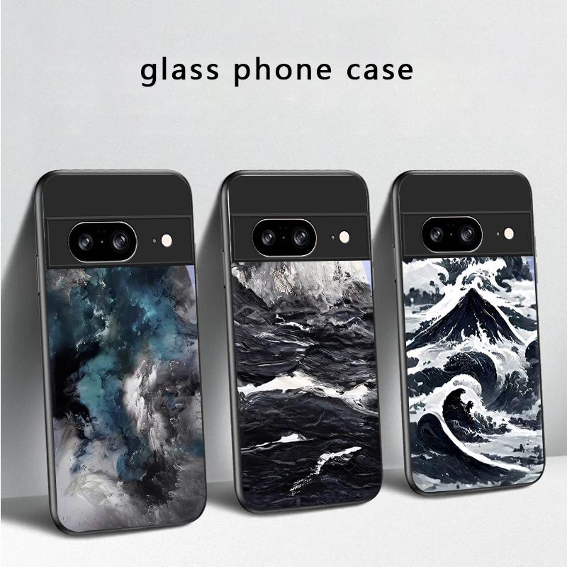 Абстрактные Современные Волны Для Google Pixel 8 7 9 10 Pixel 10 Pro XL Pixel 9 Pro XL Pixel 8a 7a Pixel 7 Pro Черный Стеклянный Чехол Для Телефона