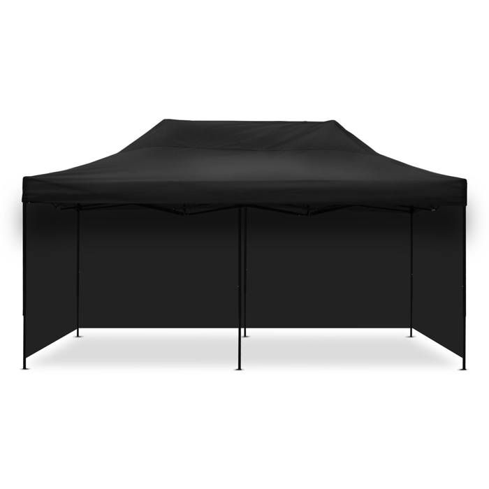 Pavillon pliable - Tourtecs 3x6 m - Noir - 4 parois incluses - Cadre acier galvanisé réglable