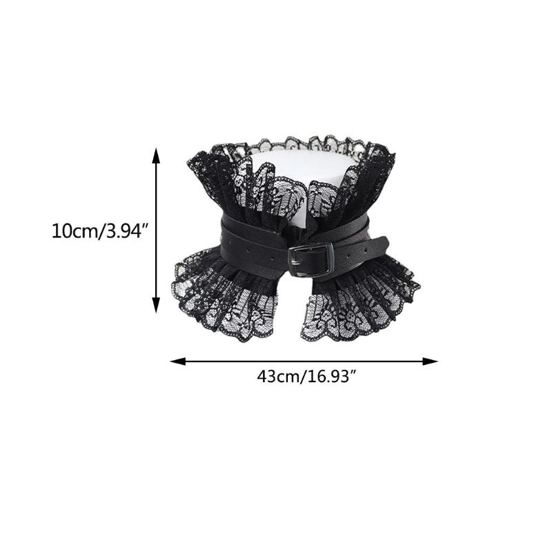 Women Vintage Princess Fake Collar Gothic Black Faux Leather Ruffled Floral Lace Choker Necklace Victorian Neck Ruff