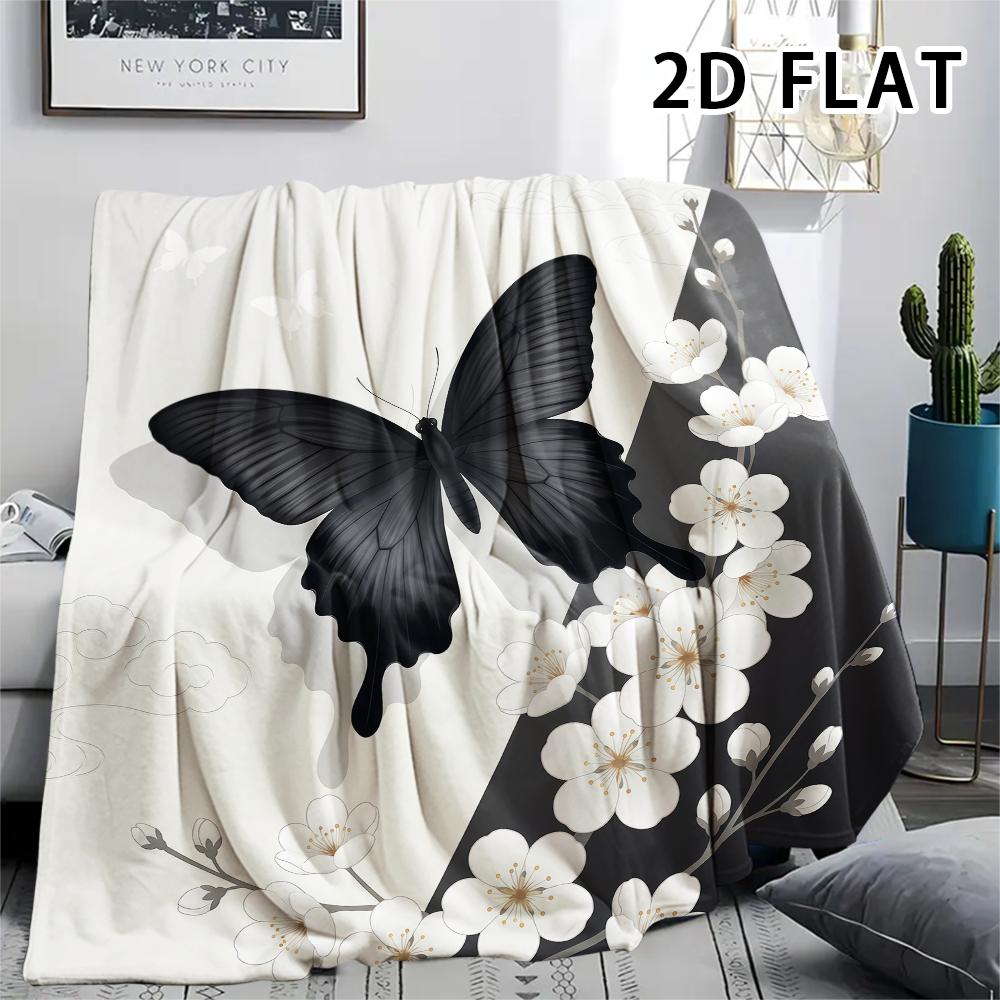 1Pc 2D FLAT Ink Black White Print Flannel Blanket,High quality Comfortable for All Seasons,Home Decor,Warmth and Comfort,Perfect for Christmas Gifts