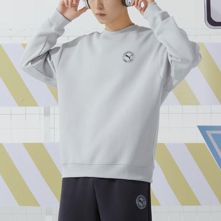 Puma Solid Color Logo Running Fitness Training Pullover Long Sleeve Sweatshirt Unisex Sweatshirt Light-Gray 627878-09