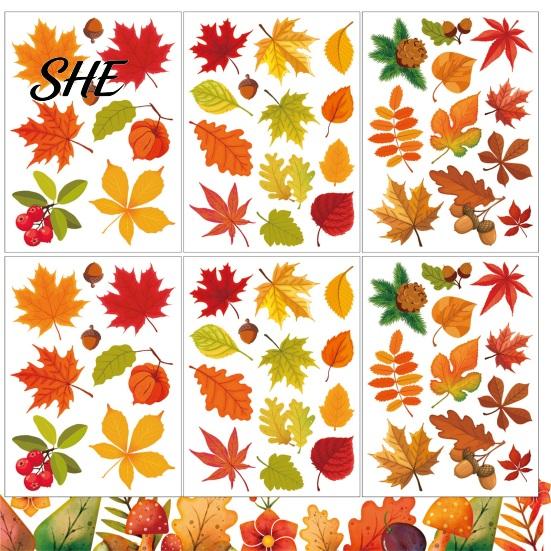 No Glue Removable Window Film 6Pcs Fall Clings, Pumpkin Maple Leaf Autumn Thanksgiving Indoor Atmosphere Stickers Decorative Stickers, Adhesive-Free
