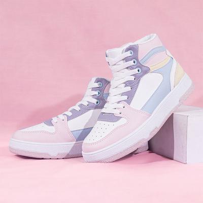 Женские кроссовки на платформе, модные разноцветные кожаные высокие кроссовки для скейтбординга, повседневные кроссовки на плоской подошве для девочек, спортивная обувь для ходьбы и бега