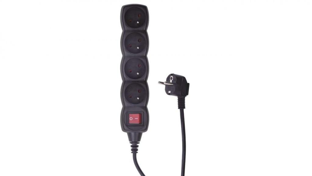 Extension cord with switch 4-sockets Z/U 5M /H05Vv-F 3G1/ Black Pc1415