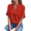 Летняя мода 2024 Женский топ с V-образным вырезом, свободного кроя, однотонный, в стиле кэжуал