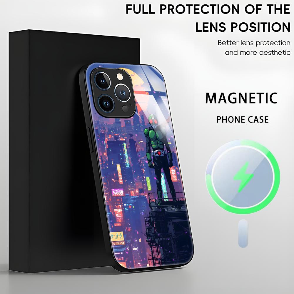 Чехол для телефона Kamen Rider для iPhone17 16 15 14 13 12 11 X XR XS 8 Plus Mini Pro Max Стеклянный Магнитный Чехол