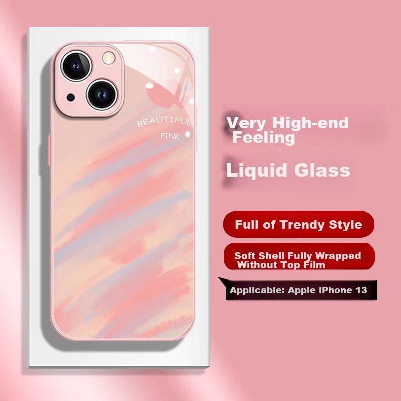 Liquid Glass Hard Backplate Soft Case for Apple IPhone 13, Full Protection, Excellent Feel, Fresh Design for Girls And Boys, Stylish And Shockproof
