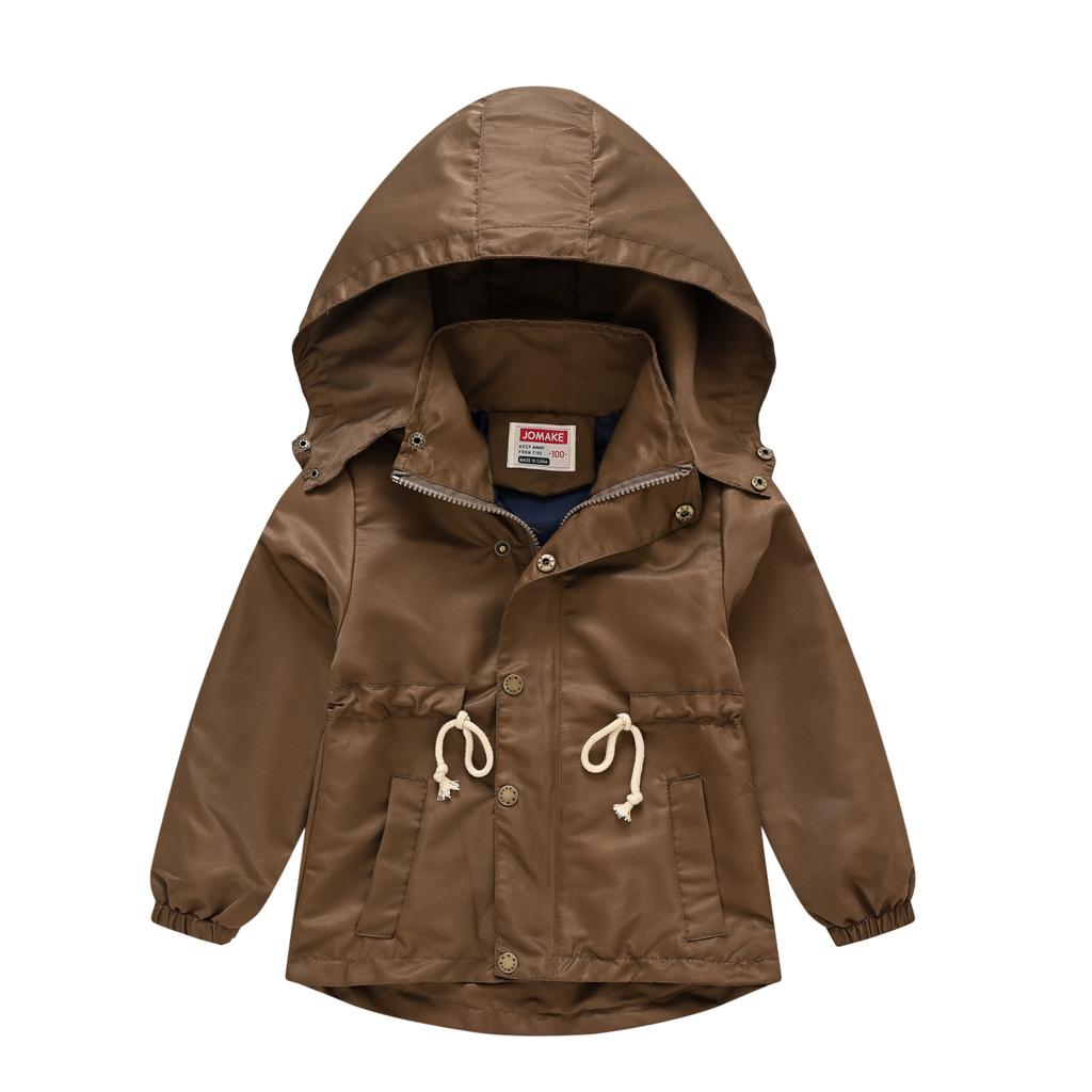 Детские куртки Детская одежда Однотонная ветровка для мальчиков и девочек с поясом Среднего и большого размера Детское осеннее пальто с капюшоном Съемный