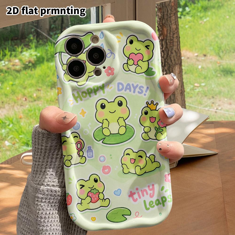 Phone Case: 2D flat design suitable for iPhone 18 17 16 15 14 13 Pro protective case, little frogs in different poses, perfect Christmas and Halloween