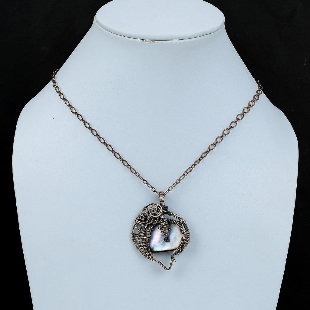 Черный перламутровый драгоценный камень кулон медная проволока обернутый кулон ручной работы медные украшения для подарка достойный кулон проволочная обертка ювелирные изделия