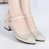 Women's New High Heel Sandals Mesh Sandals Hole Shoes Hollow Breathable Single Shoes New Soft Sole Mother