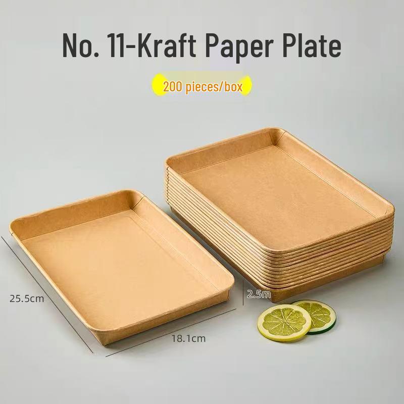 Одноразовые крафтовые бумажные обеденные тарелки - прямоугольные/квадратные, пищевые, для барбекю, пикника, вечеринки.