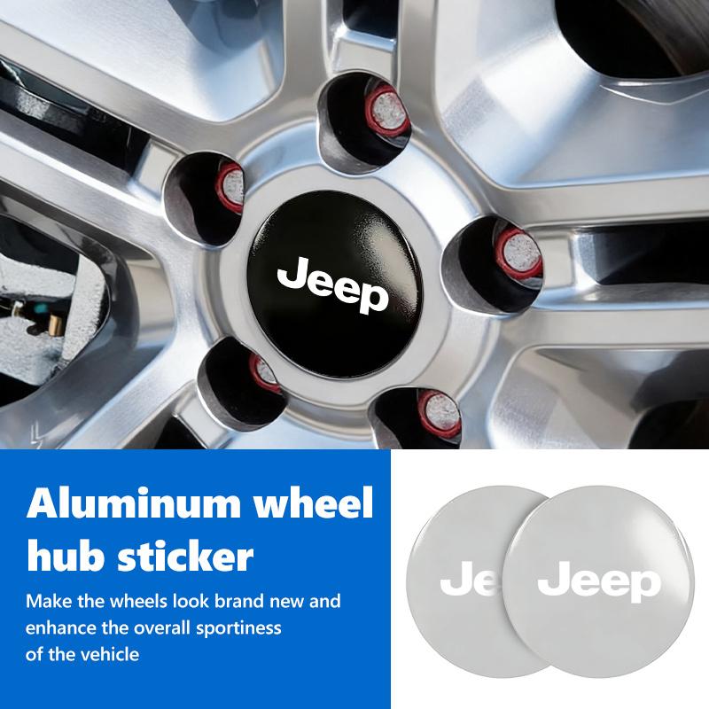 AJW7 For Jeep 4pcs 3D Car Logo Wheel Center Hub Cap Dust-proof Badge Sticker Grand Cherokee Wrangler JK Renegade Gladiator Compass