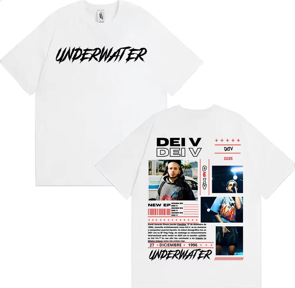 Dei V Quien Es Dei V Underwater Album Merch T Shirts for Men Fashion Hip Hop Street T Shirt Man Casual pure Cotton Tshirt