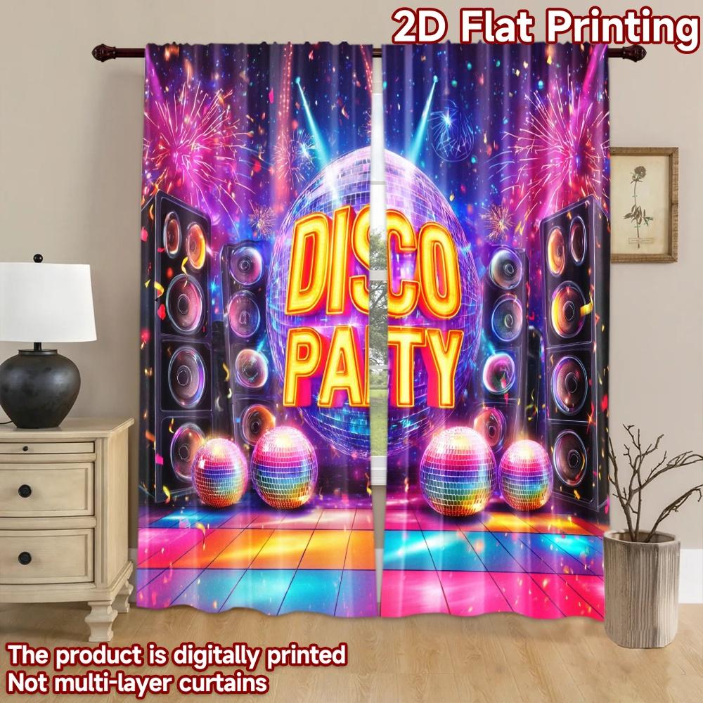 2D flat printing 2pcs Curtain Disco Party Digital Printed Polyester Drapes Party Decorations Use for Holiday Party General