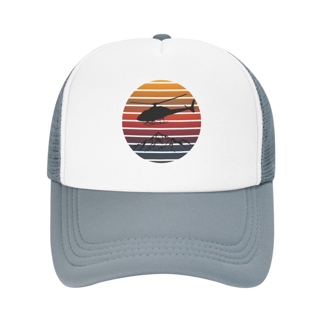 Fashion Helicopter Vintage Sunset Mesh baseball cap High CostPerforUnisexce Summer Cap