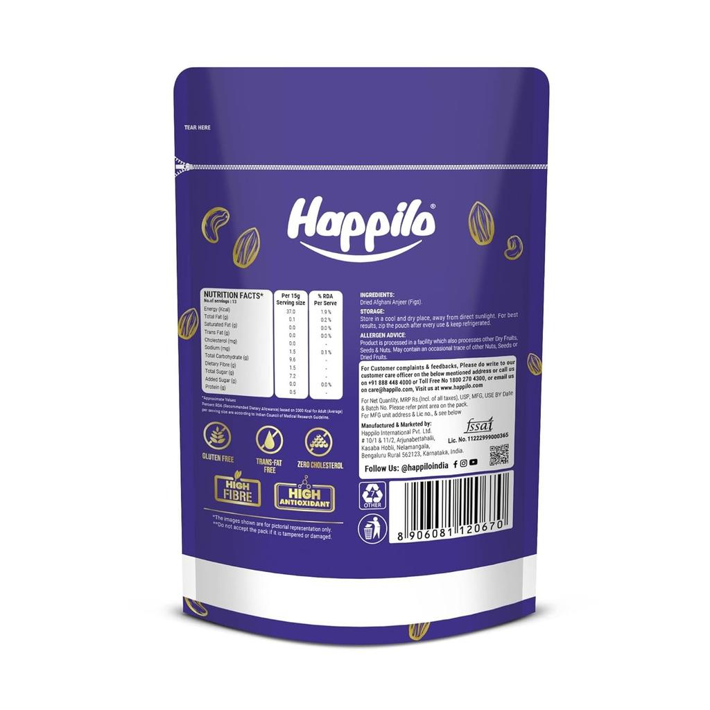 Афганский сушеный инжир (200 г), Premium Dried Afghani Anjeer, Happilo