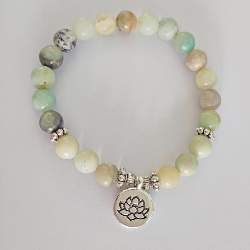 8mm Frosted Amazonite Mala Bracelet with Lotus Pendant
