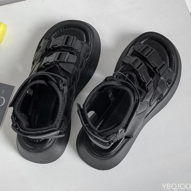 Женские новые туфли-муффины на толстой подошве, лето 2024, студенческие туфли на 2 танкетках, женские туфли с открытым носком, сандалии на крючках и петлях