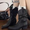 Коровья кожа Barn Wind Boots Женские ботильоны на шпильке Ботинки средней высоты Ковбойские сапоги Мартинсы
