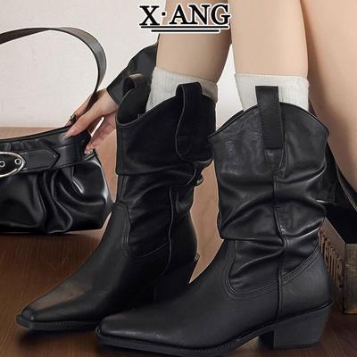 Коровья кожа Barn Wind Boots Женские ботильоны на шпильке Ботинки средней высоты Ковбойские сапоги Мартинсы