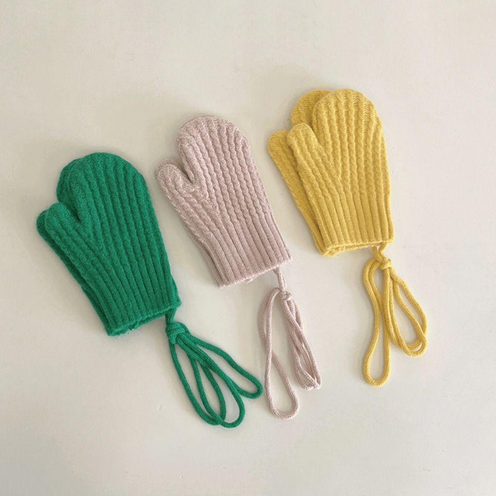 Autumn Winter Children Mittens Solid Color Lacing Gloves New Knit Gloves for Children