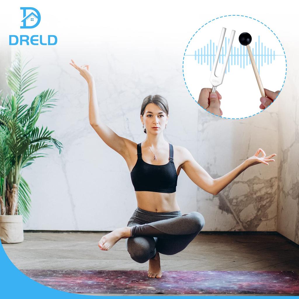 Dreld 528Hz Tuning Fork, Tuner, and Rubber Mallet with Storage Pouch, Purifying, Angelic Tones, Healing