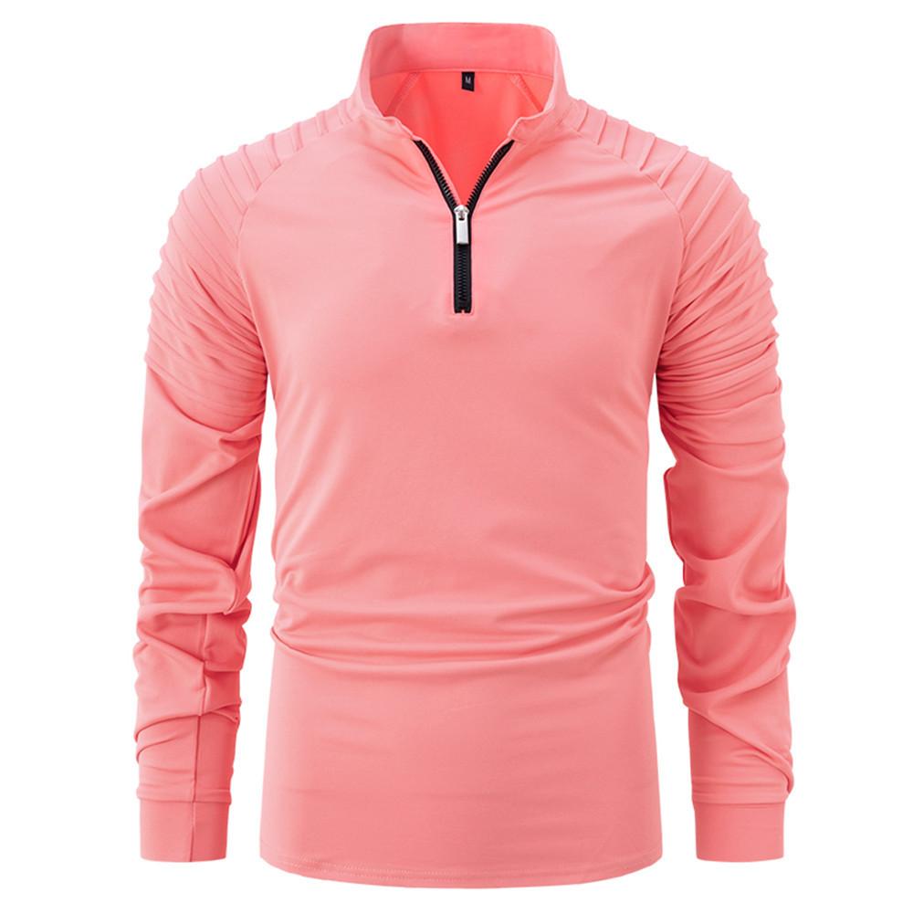 Весна Осень Slim Fit Мужская рубашка поло с длинным рукавом Однотонные спортивные поло