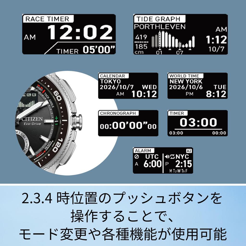 PROMASTER Watch Solar Easy to Suitable for Business Analog Outdoor Solar Powered [CITIZEN] (Waterproof/Yacht Timer/Eco-Drive Powered) JV3001-53E Read,