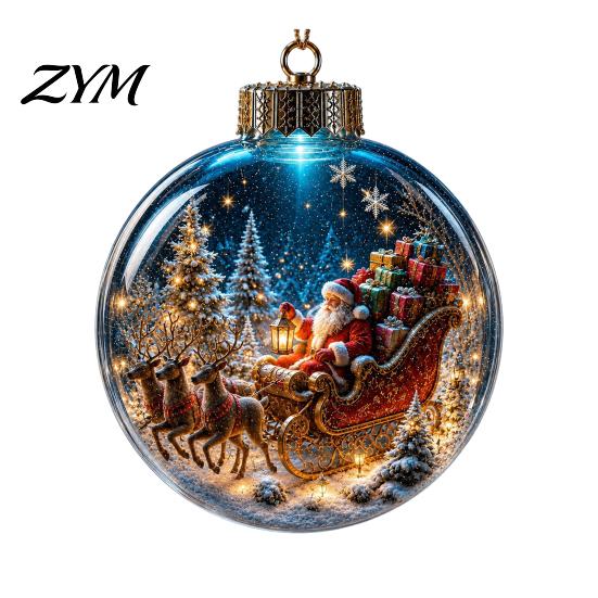 Lightweight Hanging Christmas Ball Ornament with LED Lights, Snow Scene Acrylic Clear Holiday Decor, Shatterproof Xmas Tree Sphere Theme Decorations