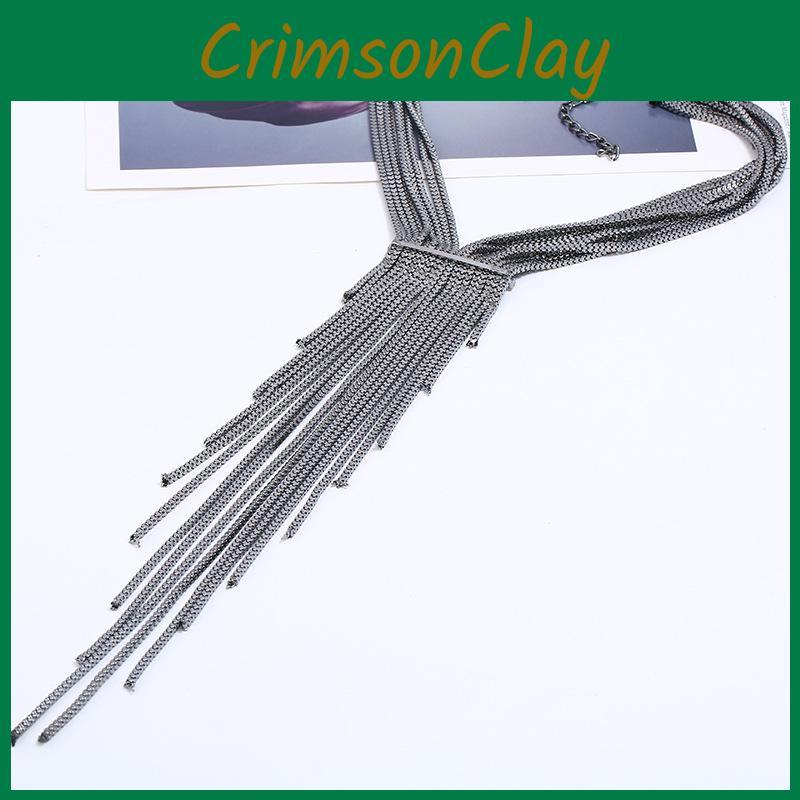 Rhinestone Fashionable Decorative Long Tassel Design Women Necklace Metal