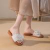 Soft Bottom Large Size Summer Wear 2025 New Bow Flat Bottom One Word Women's Fashion Beach First Layer Cowhide Cool Slippers