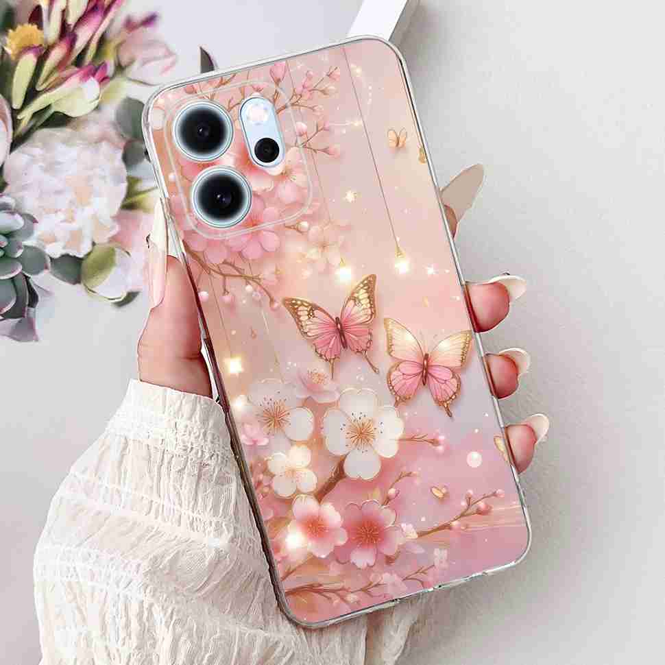 For Oppo Reno14 F 5G CPH27436.57" Case Colorful Butterfly Flowers TPU Soft Silicone Cover For Oppo Reno 14 F RENO14F Phone Cases