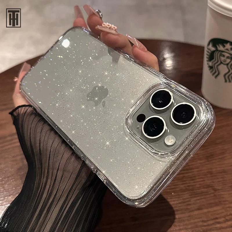 Модный розовый блестящий прозрачный силиконовый чехол для телефона iPhone 15 14 13 12 11 Pro Max Plus X XS Max XR, мягкий противоскользящий защитный чехол