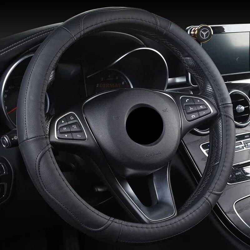 Чехол на руль DERMAY из натуральной кожи для Renault Ford Bmw Lada Opel VW Fiat Mazda Toyota Kia 37-38 см автомобильный руль
