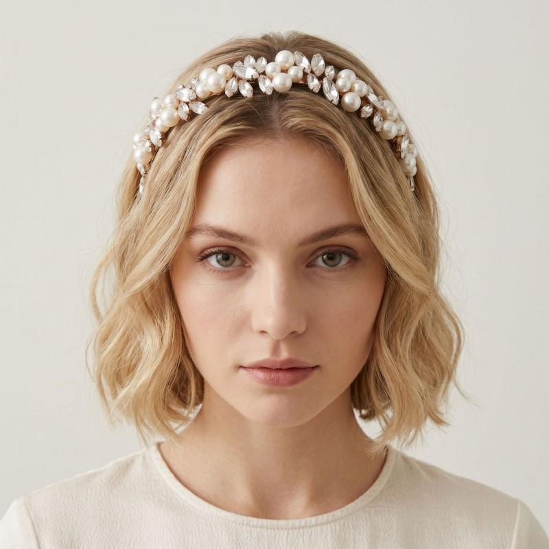 Elegant Vintage Bridal Hair Hoop With Pearl Vine Motif Handmade Crystal Beaded Headpiece Wedding Party