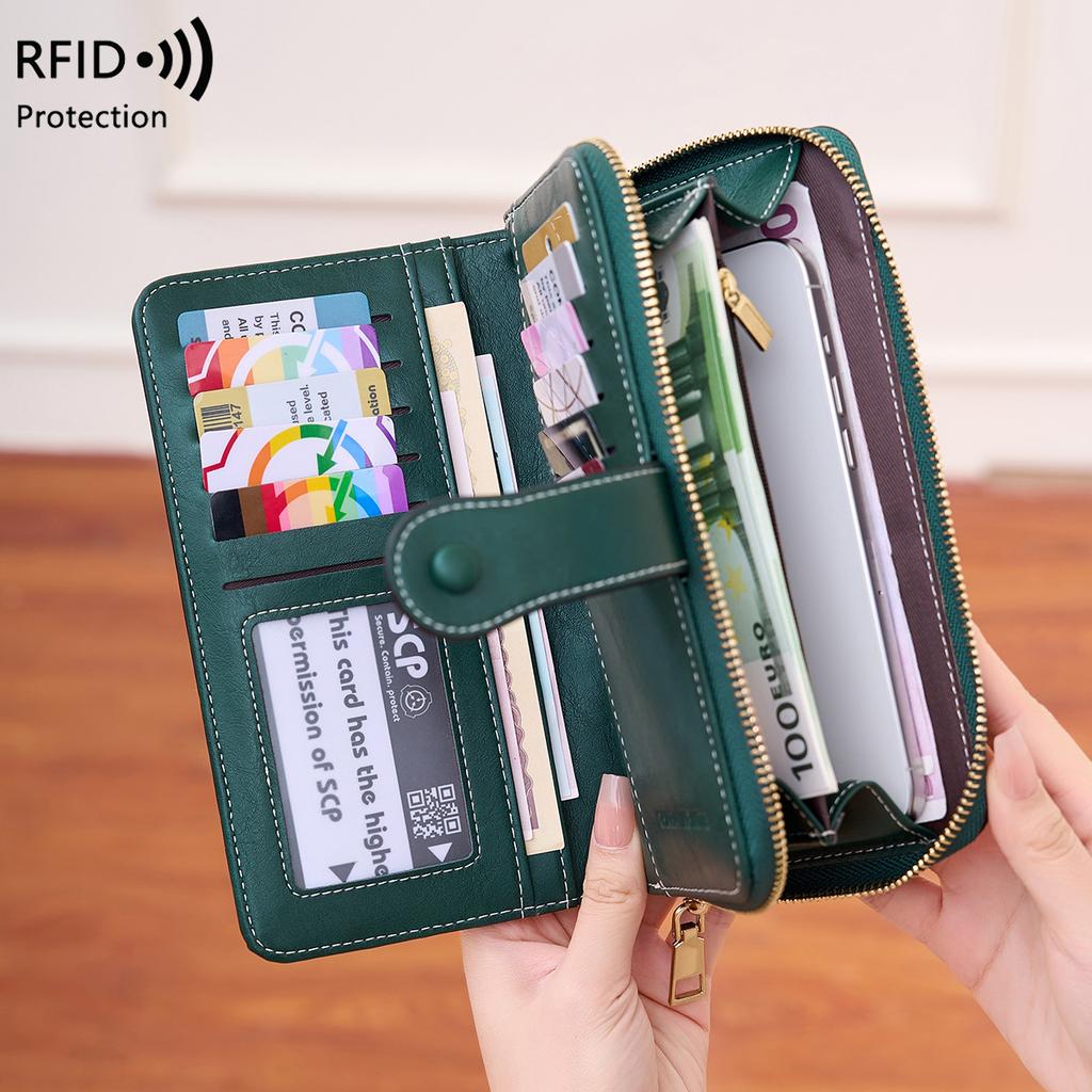 Women Wallets RFID Blocking Buckle Closure Minimalist Long Wallet - Clutch Purse Coin Pouch Card Holder
