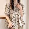 Sweet Korean Polka Dot Shirt Women's Clothing Loose Short Sleeve Summer Fashion Shirring Casual Spliced All-match O-Neck Blouse