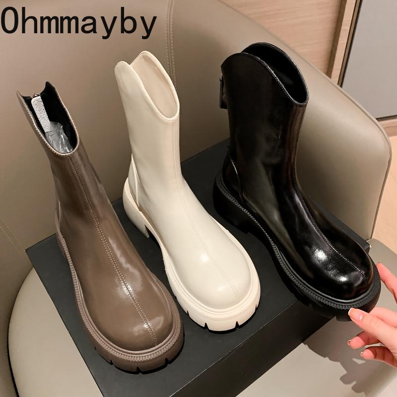 Fashion Women Ankle Boots Fashion Patent Leather Back Zippers Shoes Autumn Winter Thick Heel Ladies Knight Short Booties