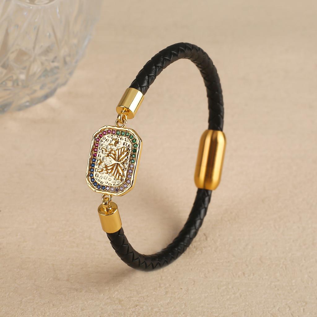 Горячая распродажа Черный кожаный плетеный браслет с цирконием Геометрический Классическая магнитная застежка Вечерние Свадебные украшения для женщин Девочек