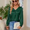 Pleated V-Neck Satin Blouse Women Autumn Long Sleeve Tops Solid Casual Blusas Loose Shirt Women Clothing Fashion Elegant 28494