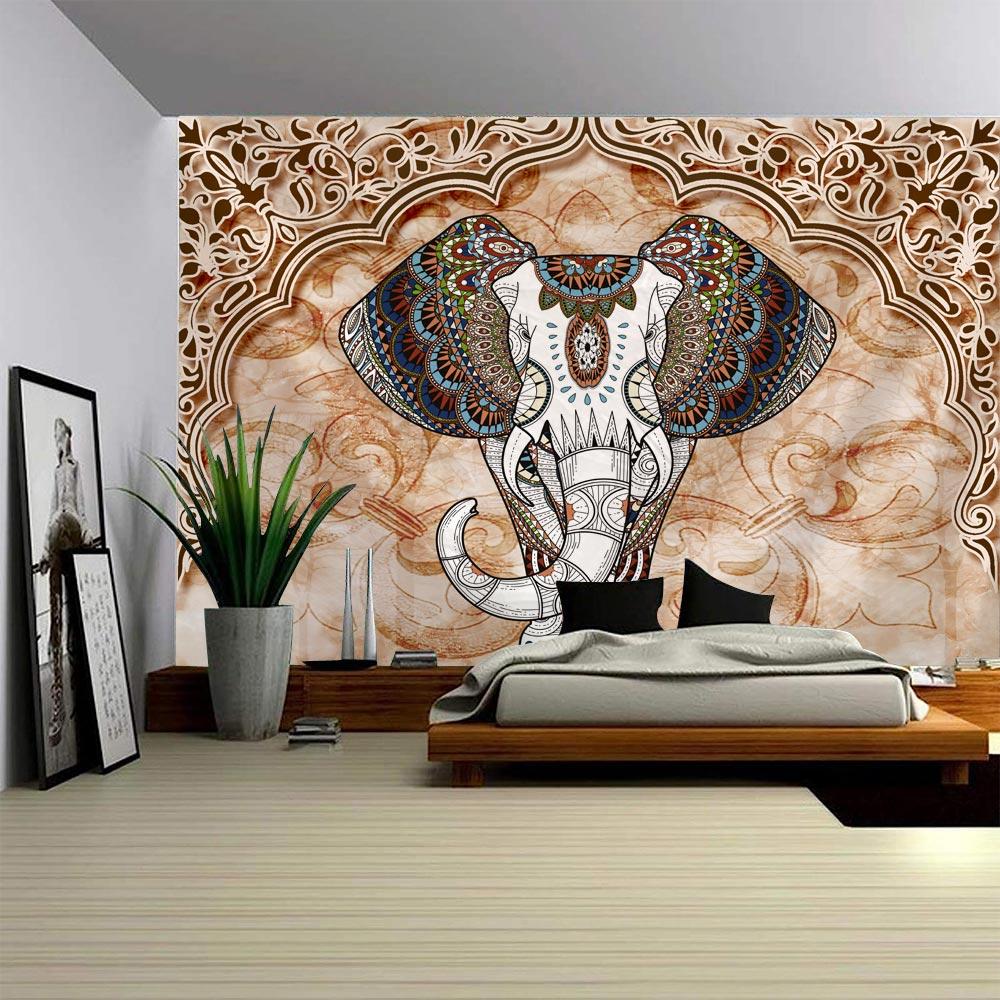 Psychedelic elephant tapestry Mandala pattern wall decoration Bohemian art beach towel travel blanket background cloth