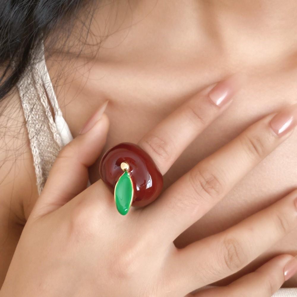 Colorful Enamel Fruit Ring Metal Vintage Ring Personality Geometric Fruit Ring Women