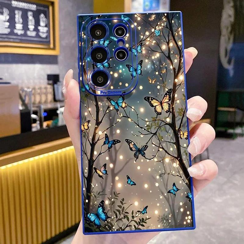 Светящийся в темноте чехол-бабочка для телефона Samsung A55 5G Чехол Galaxy A15 A35 A54 S25 Ultra S24 S23 FE S22 S21 S20 Plus Чехол