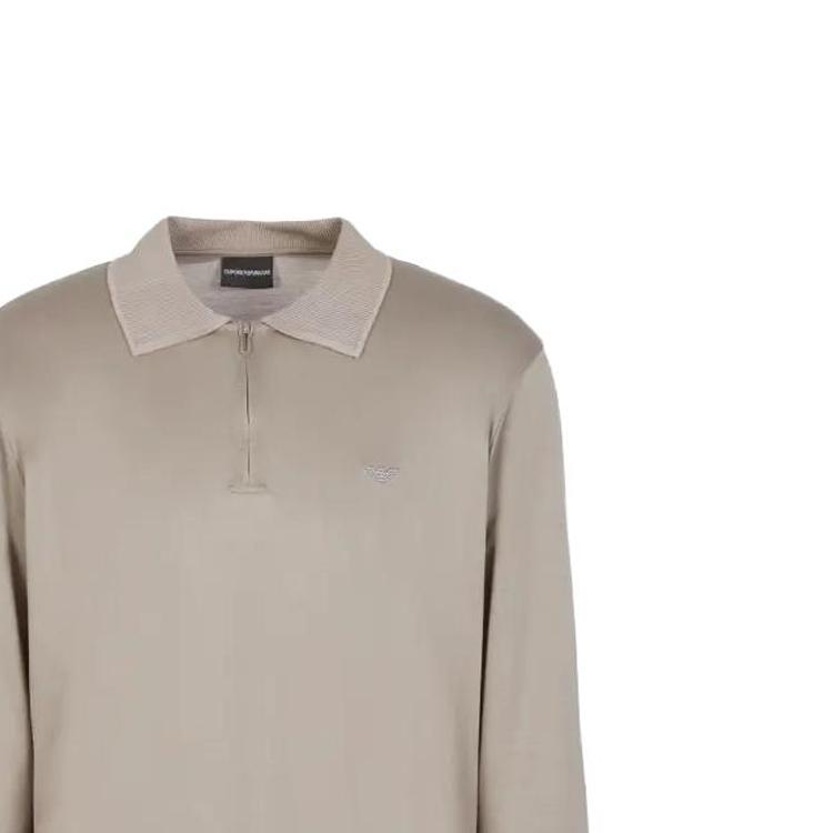 Emporio Armani FW23 Однотонная рубашка-поло с длинным рукавом и вышивкой маленького логотипа Мужские топы Серый Бежевый 6R1F85-1JUVZ-0643