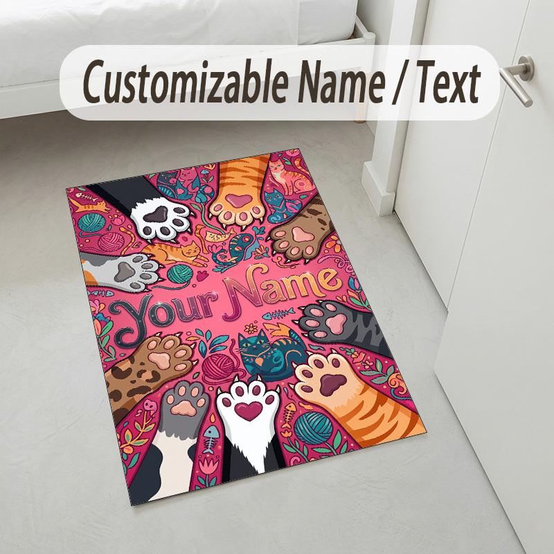 Pastel Floral Theme Soft Crystal Velvet Rug Custom Name & Text Print Non Slip Floor Rug for Bedroom Living Room