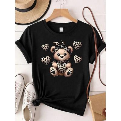 Футболка женская с круглым вырезом и короткими рукавами с принтом 'Леопард Медведь', трендовая