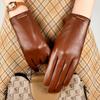 Leather Gloves For Women In Winter Are Velvet And Thickened To Keep Warm, Touchscreen Driving And Cycling, Outdoor First Layer Sheepskin Windproof