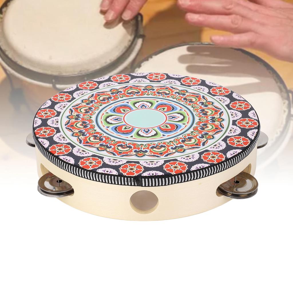 Hand Held Wood Tambourine 8 Inch Jingles Musical Educational Instrument for Adult and Children
